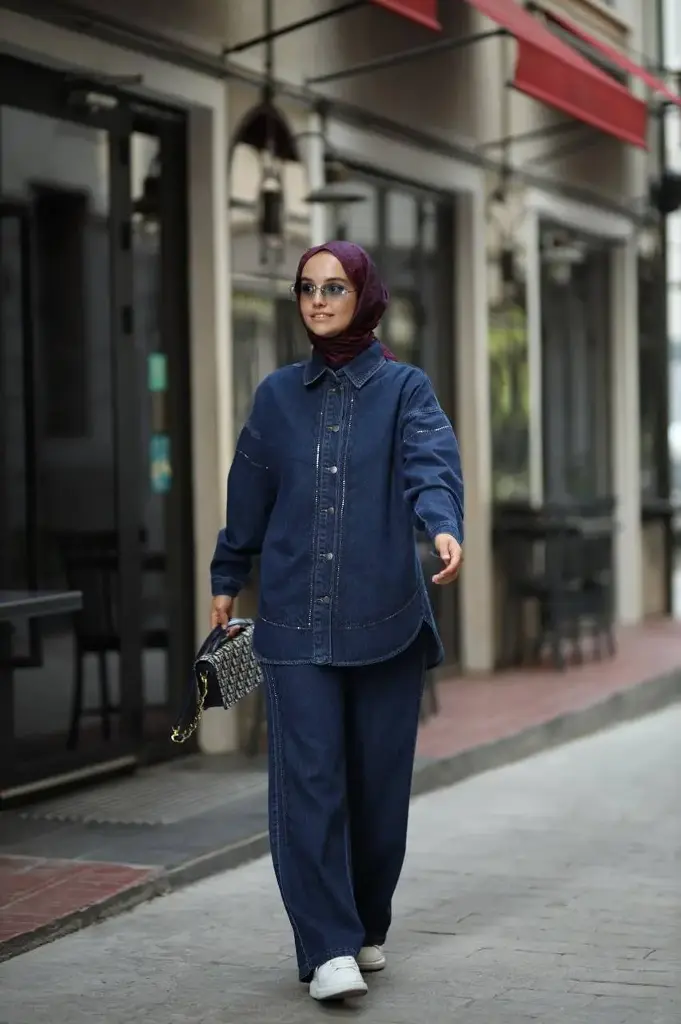 [869-73601-S] Two Piece Jeans Set - Blue (S)