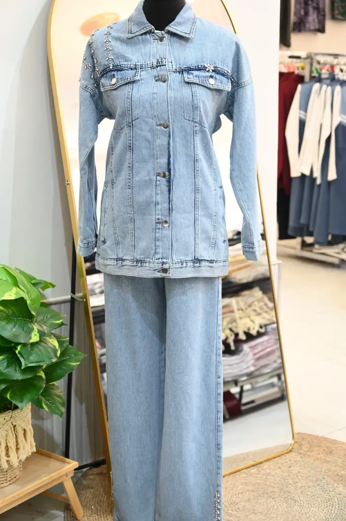 [869-73591-S] Two Piece Jeans Set - Blue (S)