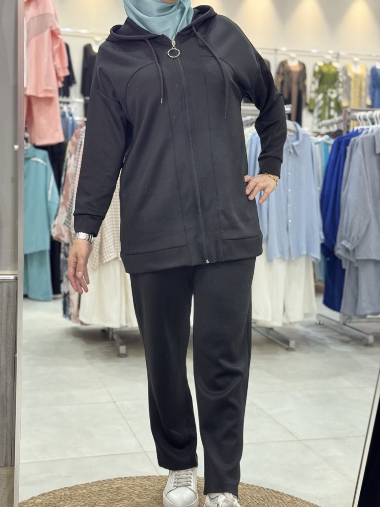 [869-5147-M~L] Tracksuit Set Cotton Black (M~L)