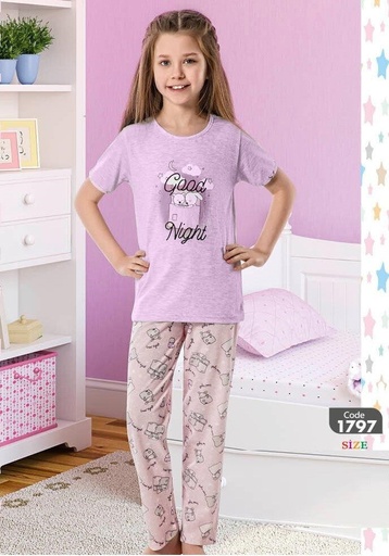 [3102008-1797-9-P] Girls Cotton Pajama Half Sleeve trouser Pink