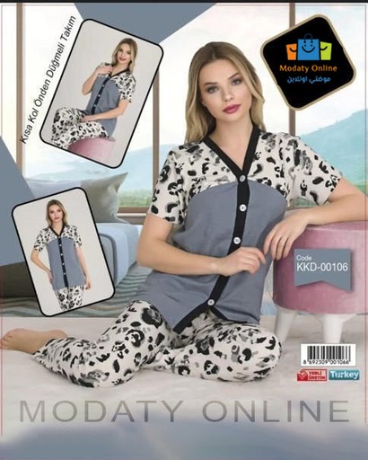[110101025-00106-L ~ XL] Half Sleeve Pajamas With Buttons