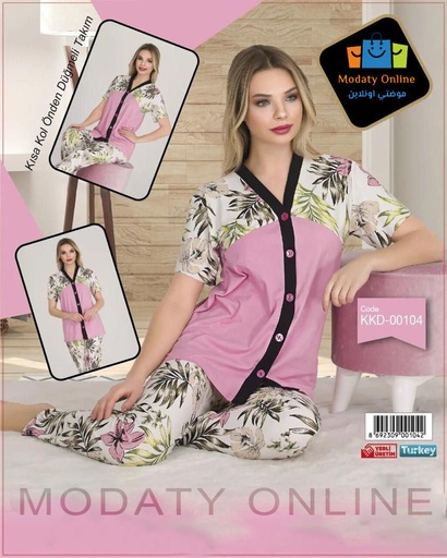 [110101025-00104-L ~ XL] Half Sleeve Pajamas With Buttons