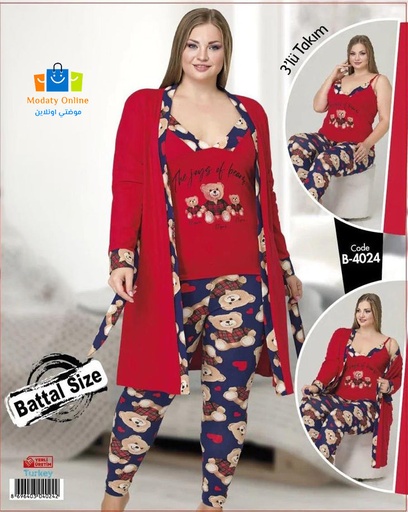 [110102007-4024] Pajamas Set 3 Piece Cotton Kimono
