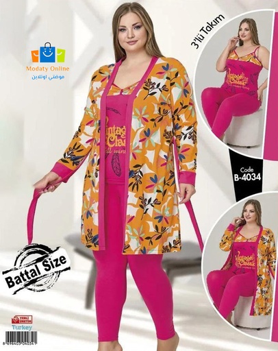 [110102007-4034] Pajamas Set 3 Piece Cotton Kimono