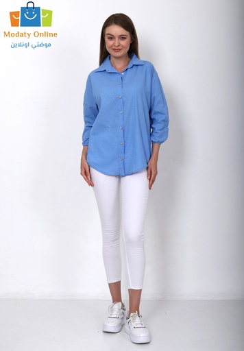 [16-1008-BLUE-L] T-Women's Casual Shirt L-BLUE